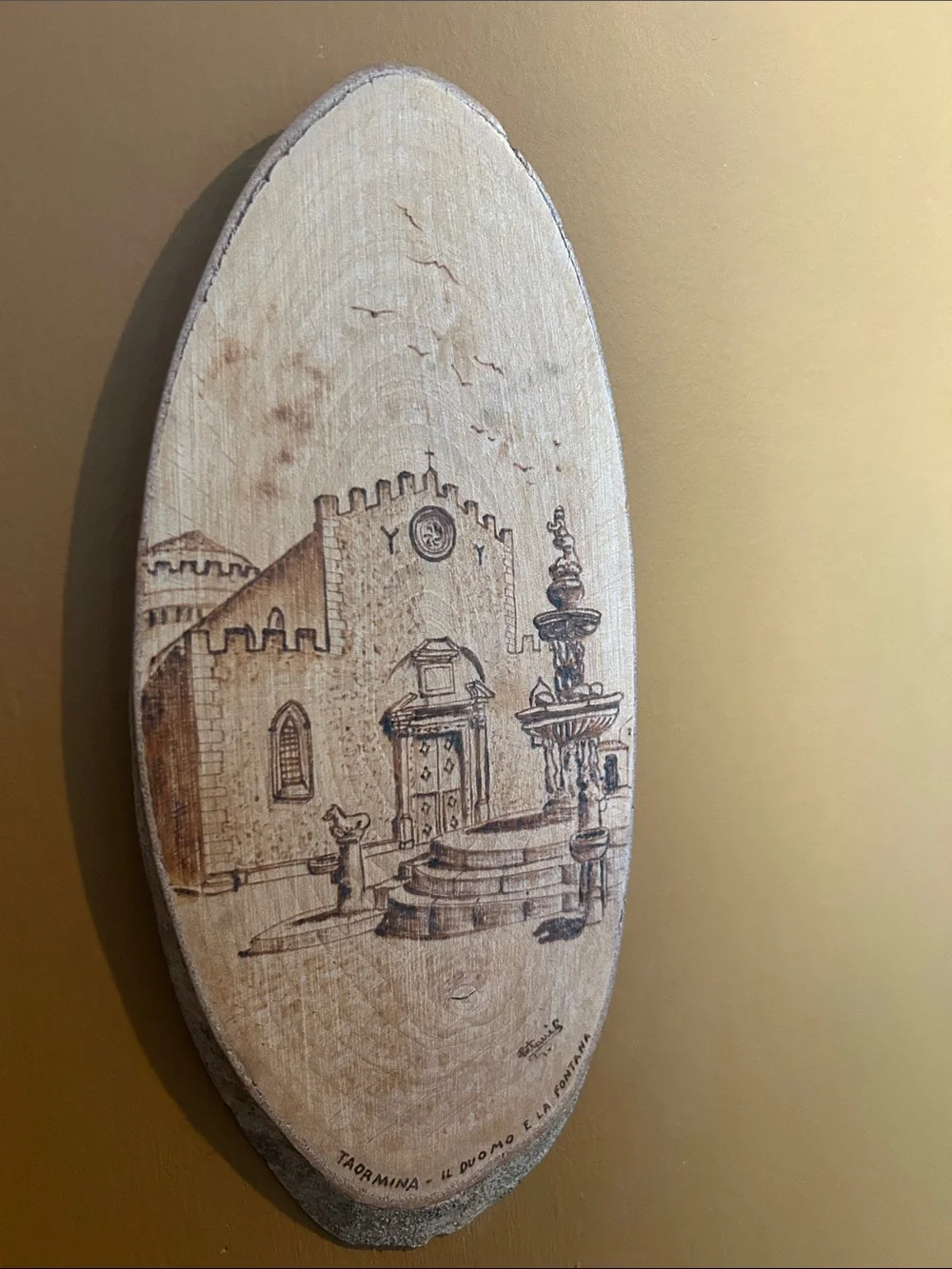 Wood-Burned Oval Wall Art - Natural Wood Tone